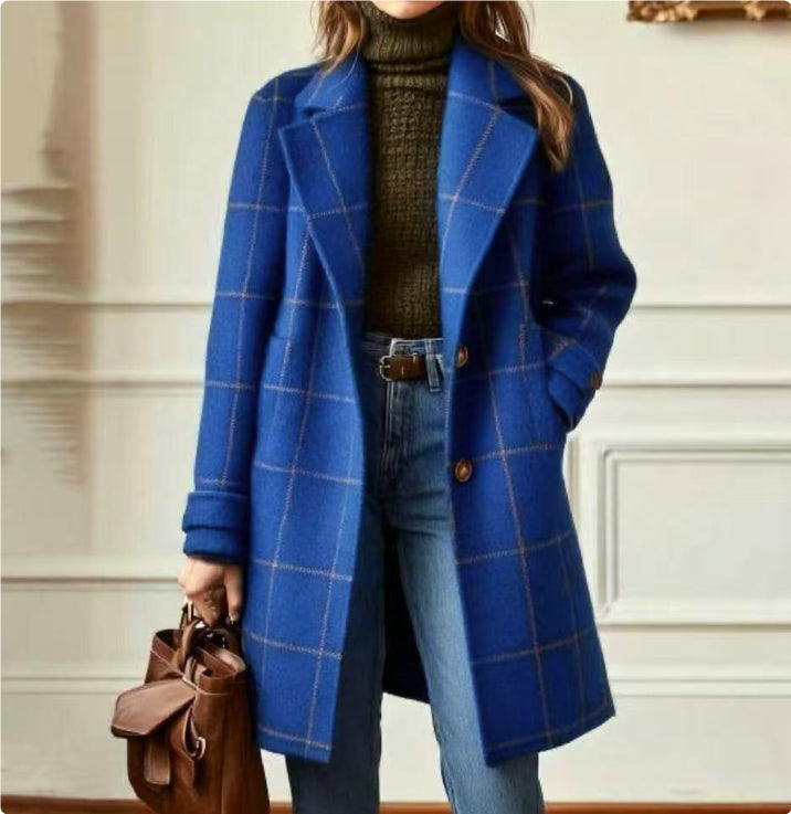 Plaid Mid-length Lapel Large Size Jacket CJD