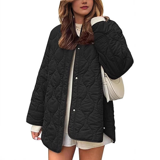 European And American Style Chic String Decoration Simple Solid Color Round Neck Loose Cotton Coat LadyShow.Store