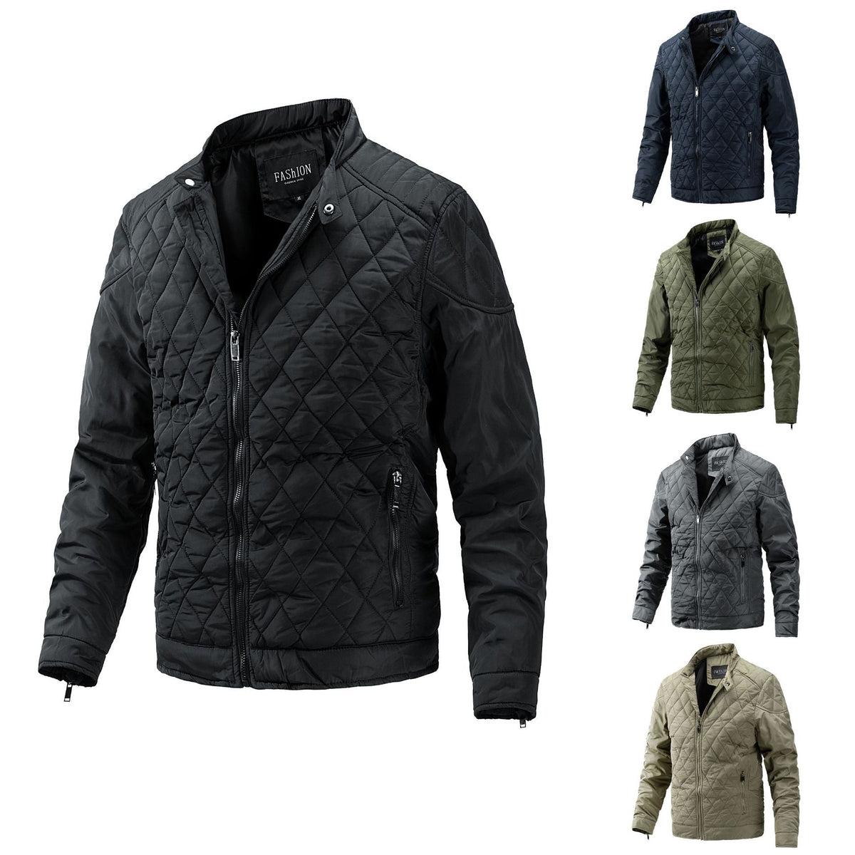 2026 Cross-Border Autumn And Winter Men's Lightweight Cotton Jacket Casual Diamond-Shaped Stand Collar Coat Harrington Jacket Cotton-Padded Jacket Men's Fashion Trend NorixaFashion.com