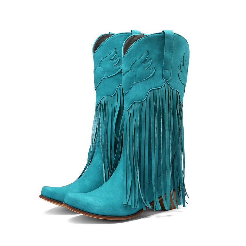Womens Retro Mid-Calf Chunky Heel Round-Toe Boots LadyShow.Store