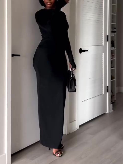 Sexy Long Sleeve Halter Maxi Dress NorixaFashion.com
