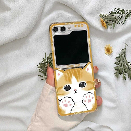 Cute Cartoon Cat Clear Case for Samsung Galaxy Z Flip 7 6/5/4/3 - Hard Shockproof Cover with Fun Design and Durable Protection LuxuryLifeWay Online Store