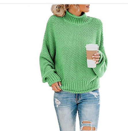 Solid Turtleneck Pullover Sweater Winter Fashion Casual Knitted Long-Sleeved Top Women's Clothing LadyShow.Store