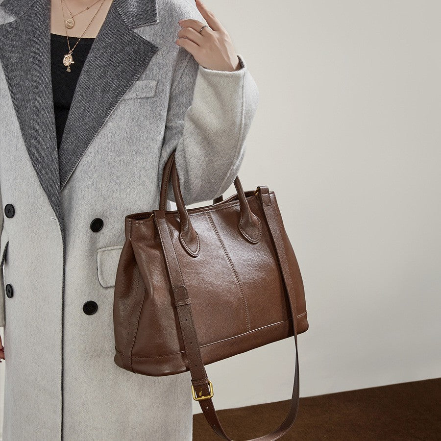 Simple High-Capacity Top-Grain Leather ToteCrossbody Bag For Women LadyShow.Store
