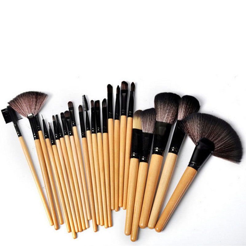 24-Piece Wooden Makeup Brush Set with Brush Bag LadyShow.Store