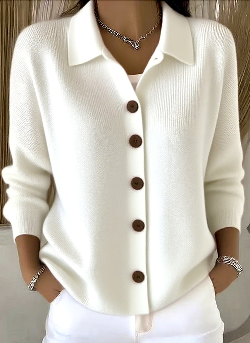 Button-knitted Lapel Sweater Cardigan Coat For Women LadyShow.Store
