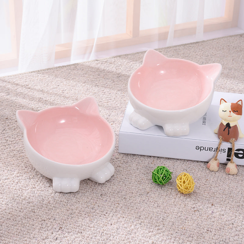 Ceramic Cat Bowl Anti Overturn Slanted Mouth Pets Fashion