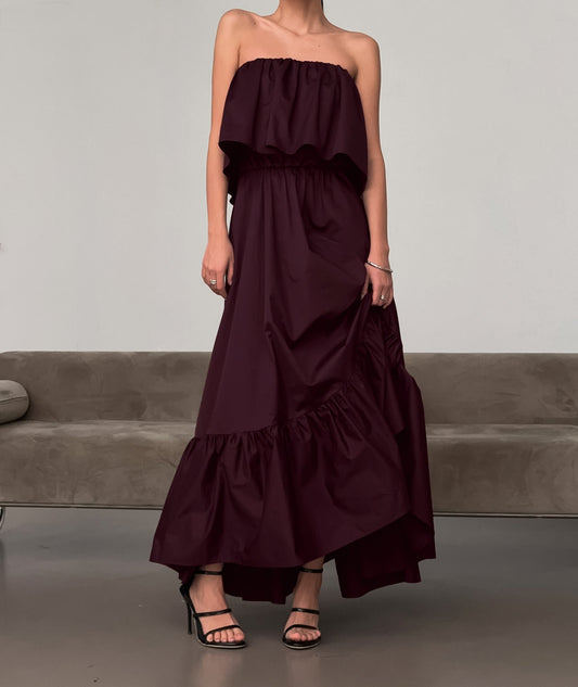 Fashionable Ruffled Strapless Dress NorixaFashion.com