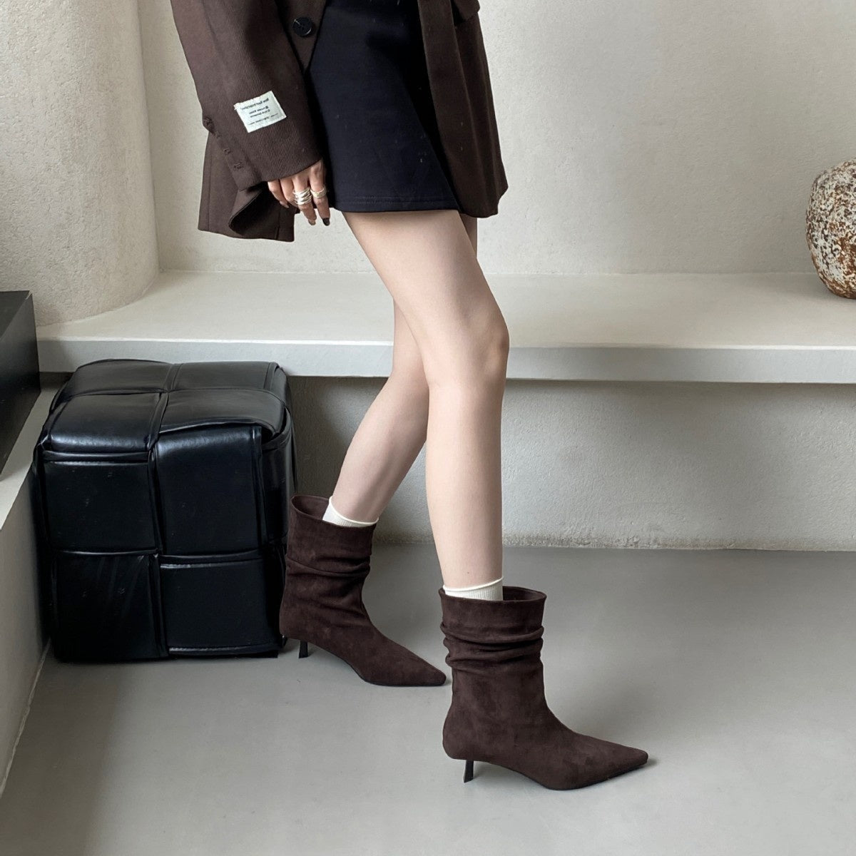 Women's Autumn Winter Pointed Toe High Heel Slimming Mid-Calf Boots LadyShow.Store