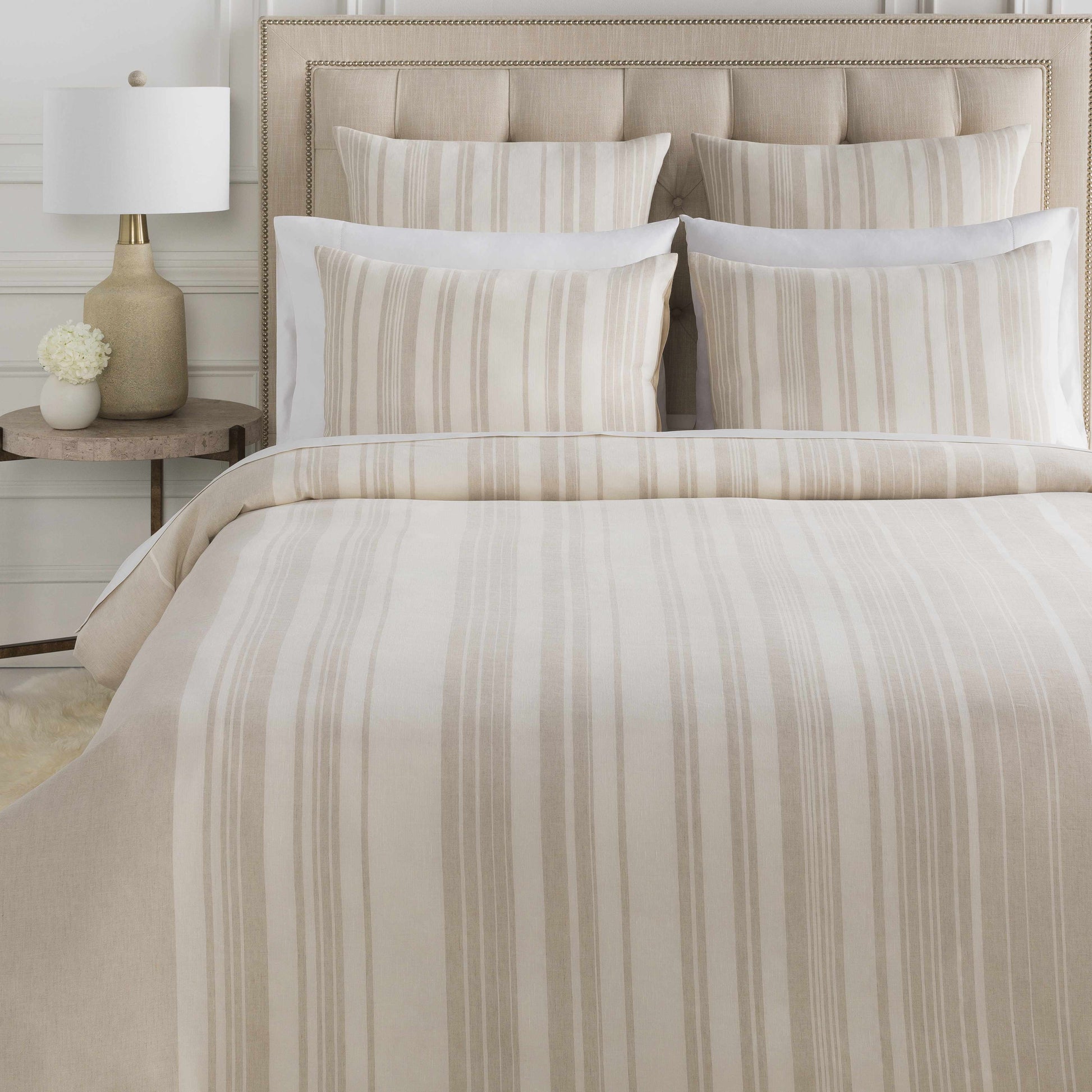 Capucnasan Tan Striped Linen Bedding Set LuxuryLifeWay Online Store