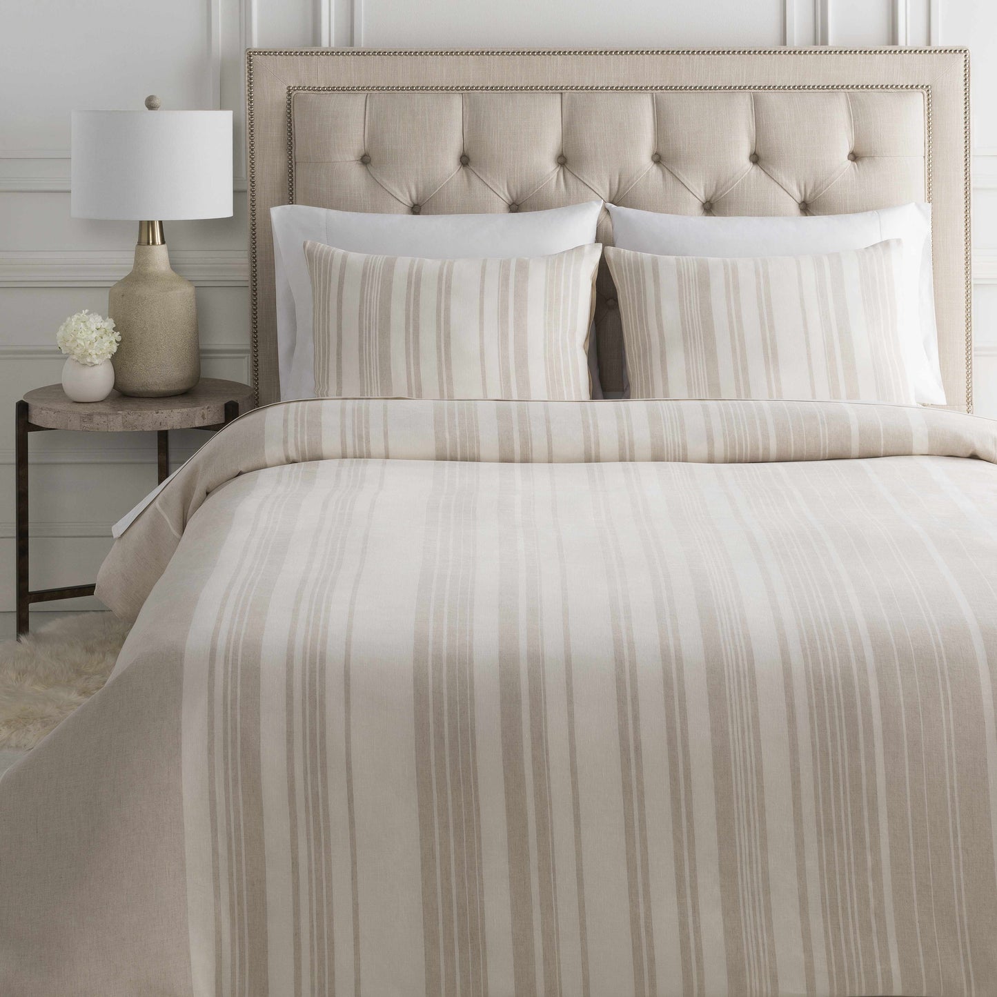 Capucnasan Tan Striped Linen Bedding Set LuxuryLifeWay Online Store