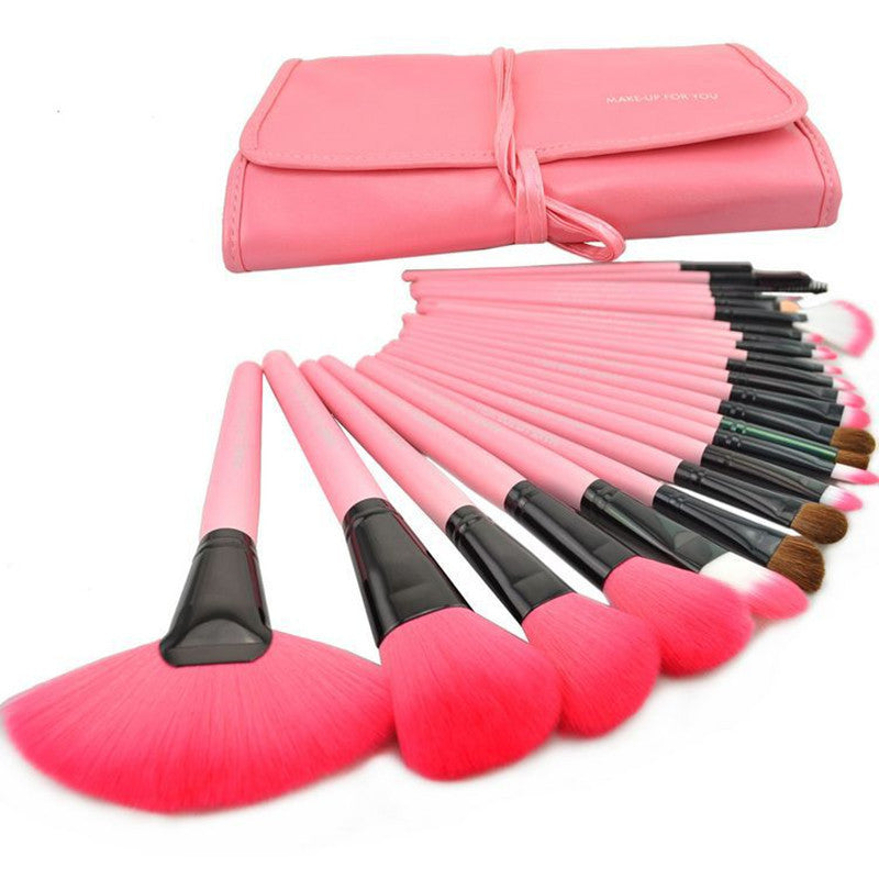 24-Piece Wooden Makeup Brush Set with Brush Bag LadyShow.Store