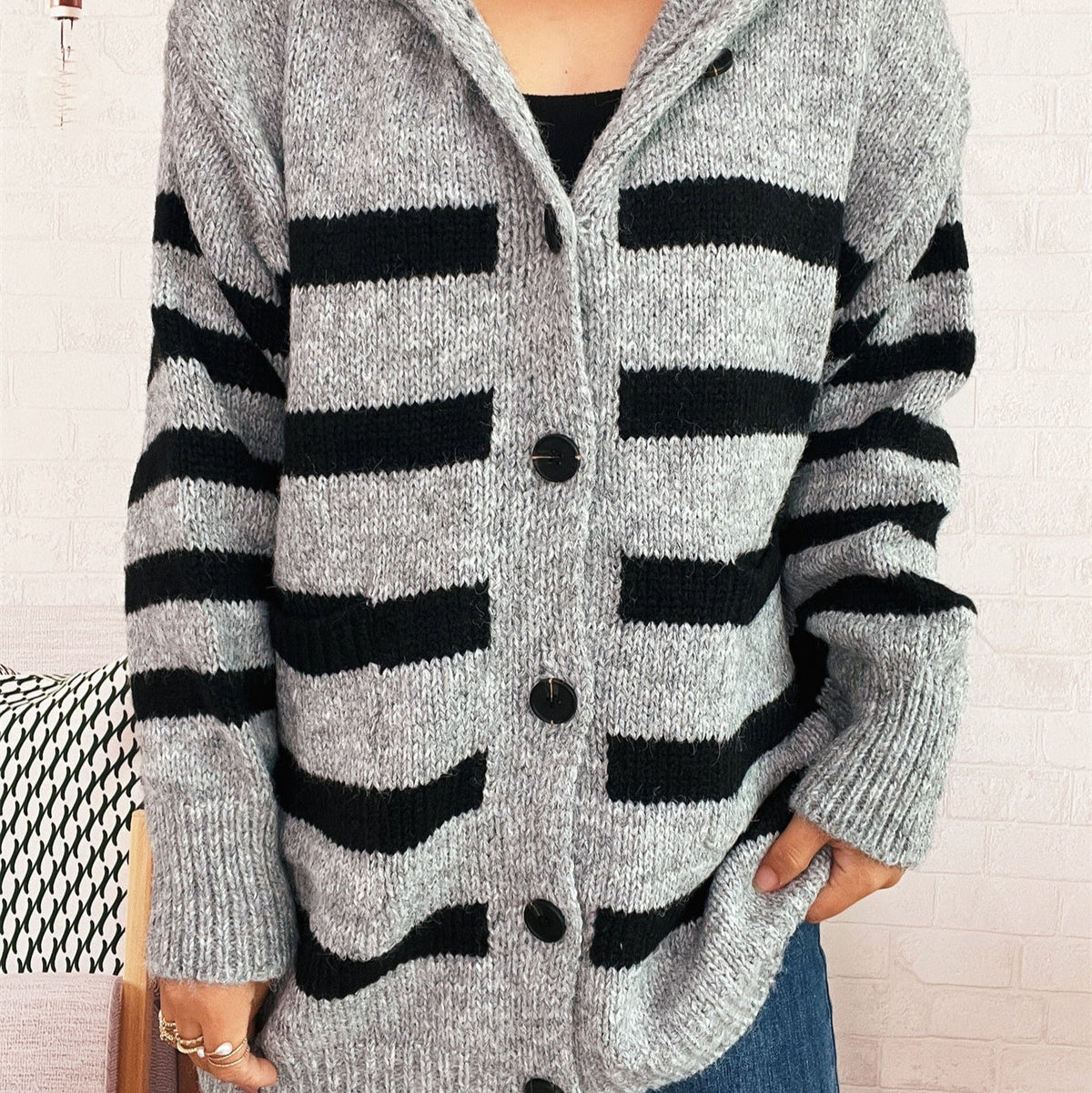 Casual Loose Plus-sized Hooded Single-breasted Long Sleeve Sweater For Women LadyShow.Store