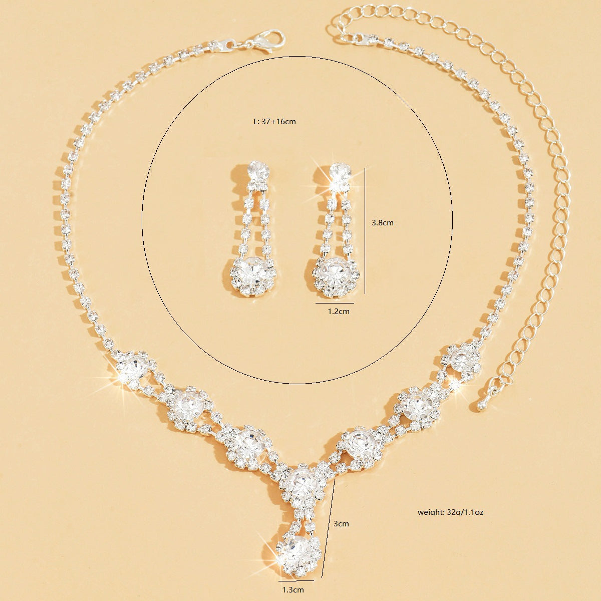 Hot Selling Simple High-grade Rhinestone Crystal Necklace Earrings LadyShow.Store