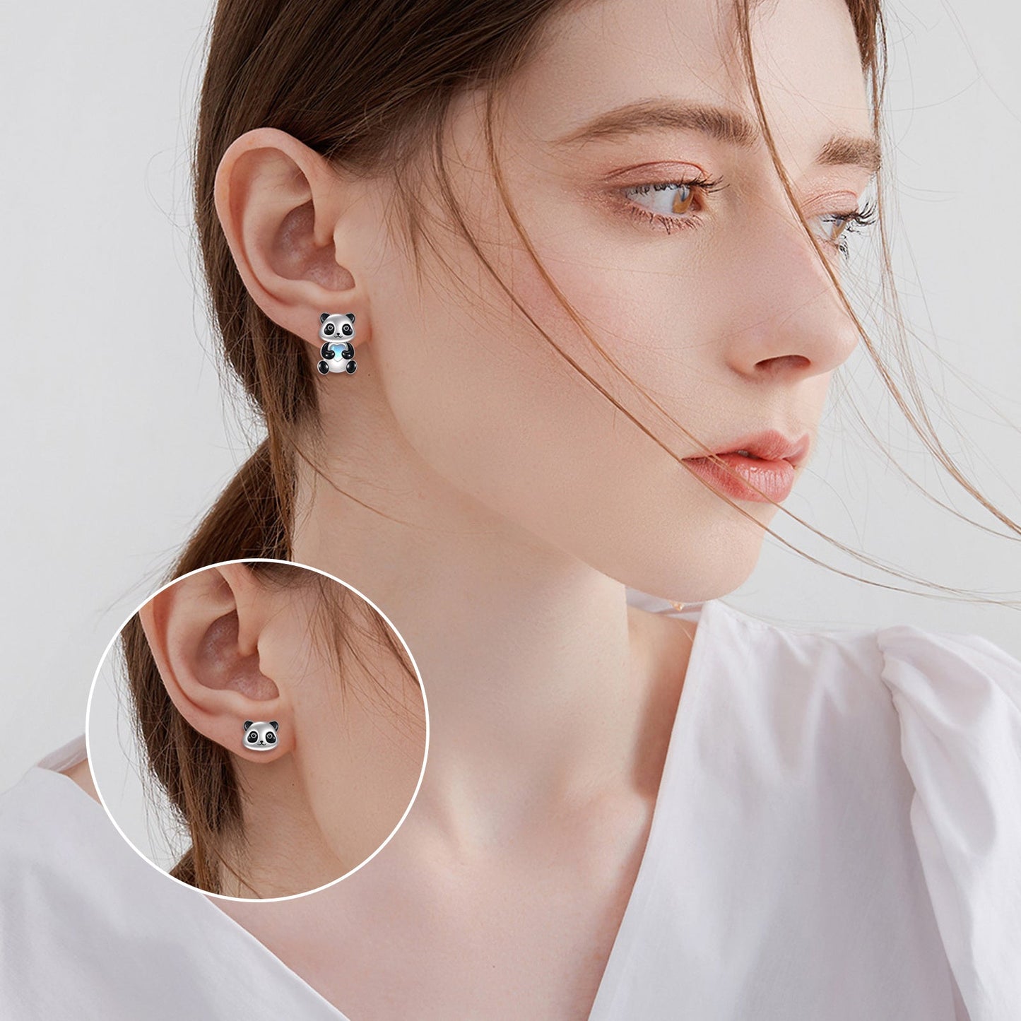 Sterling Silver Panda Stud Earrings Ear Jacket Front Back Earrings LadyShow.Store