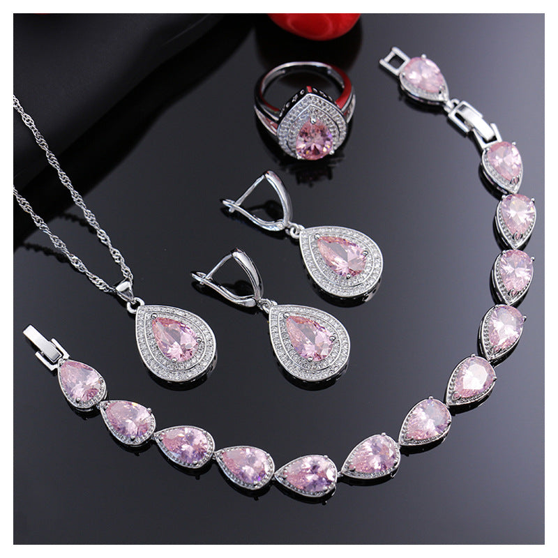 Jewelry Four-piece Set Rings Pendants Earrings Drop-shaped Gem LadyShow.Store