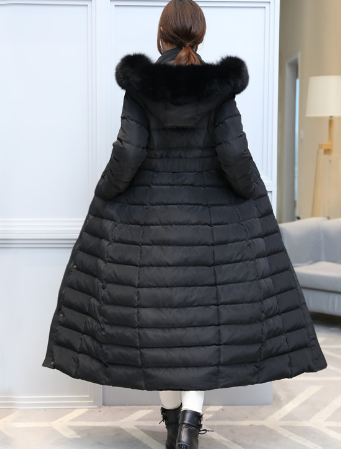 Fashionable Long Thick Solid Color Down Jacket with Fur Collar Pi-Mart