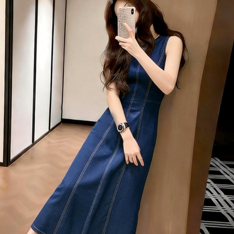 Hepburn-style Denim Dress For Women NorixaFashion.com