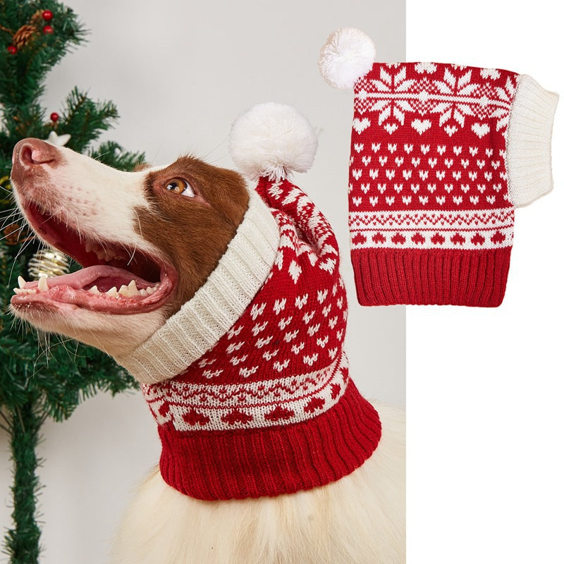 Christmas New Atmosphere Love Snowflake Elk Printing Knitted Warm Pet Dog Cat Fur Ball Hat Pets Fashion