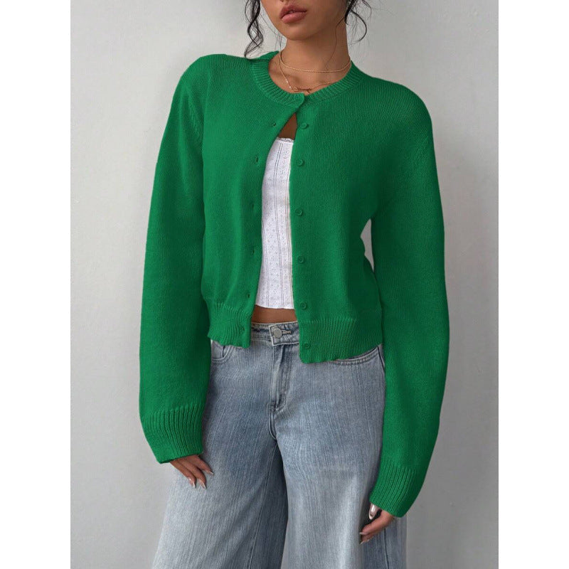 Chic Long Sleeved Knitted Cardigan Fashion Slim Solid Color Short Sweater For Women Clothing NorixaFashion.com