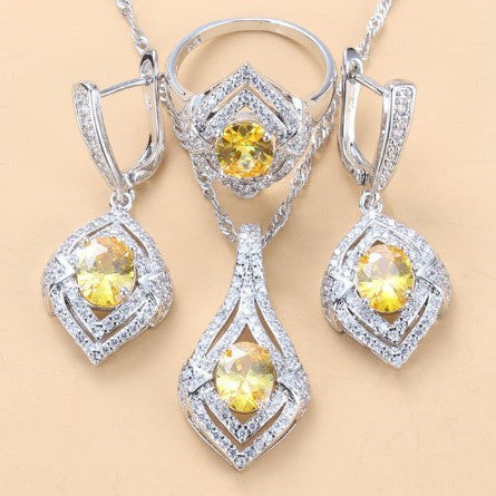 Gem-inlaid Pendant Earrings Necklace Ring Ladies Three-piece Set LadyShow.Store