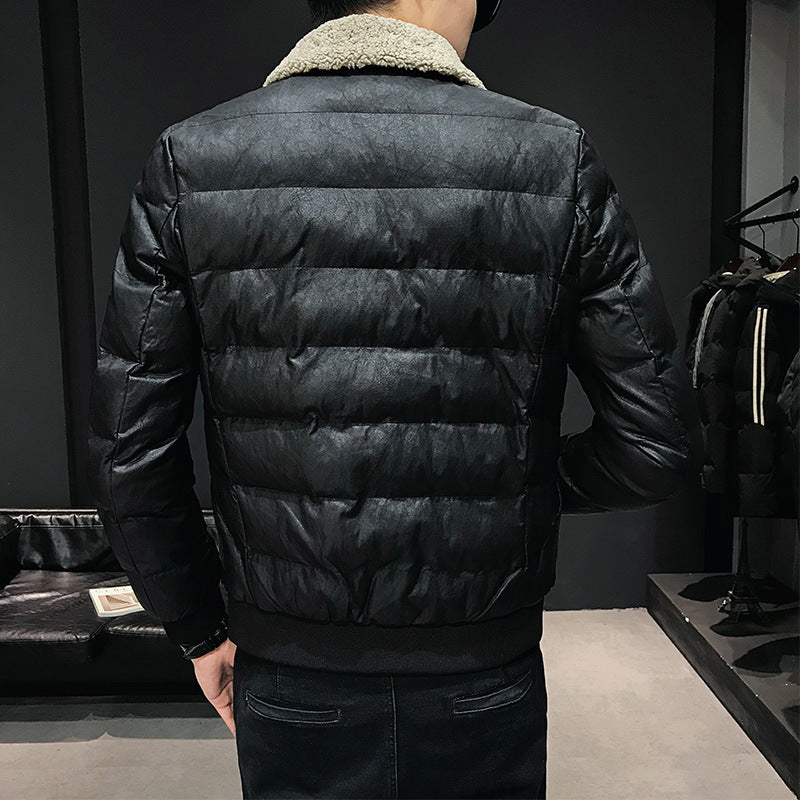 2019 Winter Men's Fashion Slim Lamb Wool Collar Jacket Pi-Mart