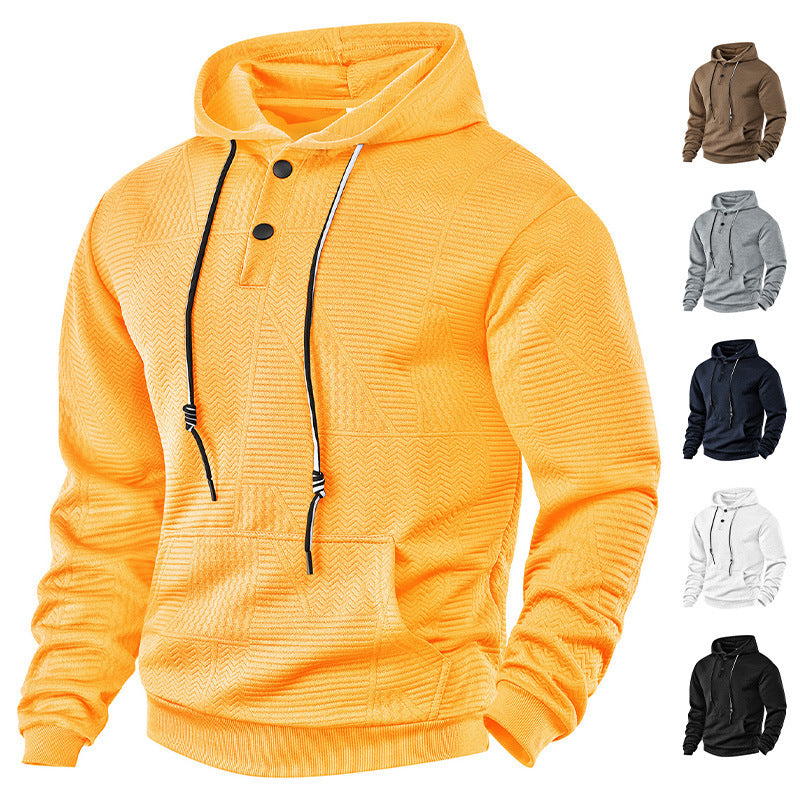 Pullover Solid Color Casual Sports Loose Long Sleeve Hooded Sweater Men LadyShow.Store