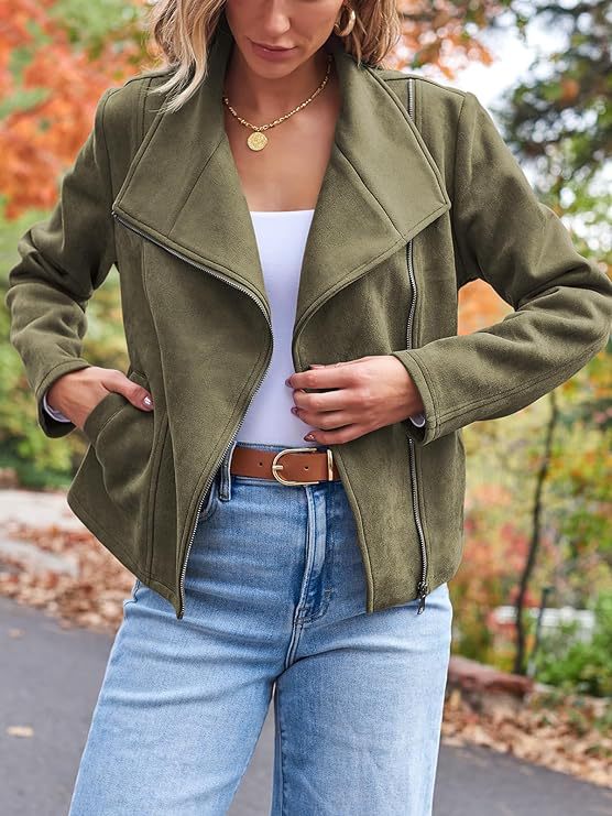 Fashion Casual Short Motorcycle Suede Jacket LadyShow.Store