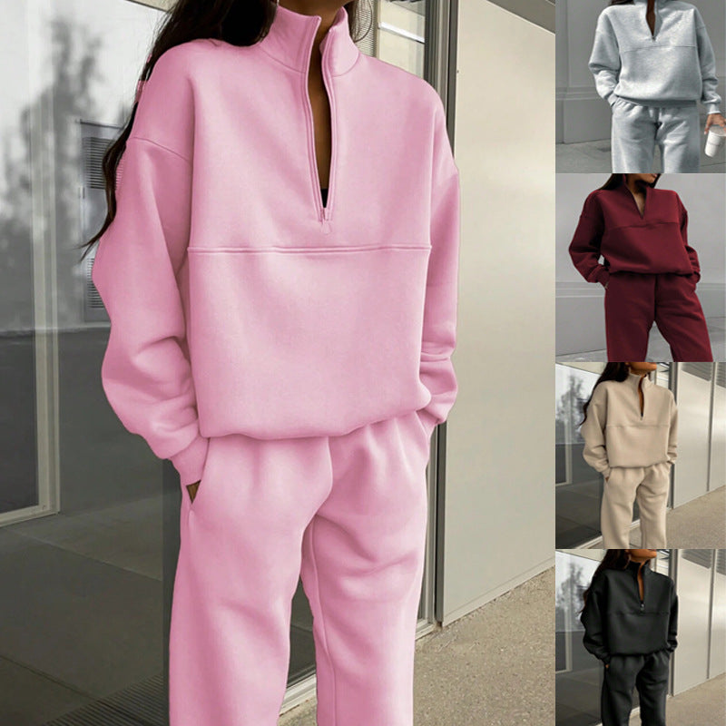 Long-sleeved Sports Sweatshirt Suit Fashion Stand-up Collar Zip-up Top And Elastic Band Trousers With Pocket Srping Fall Clothing For Women NorixaFashion.com