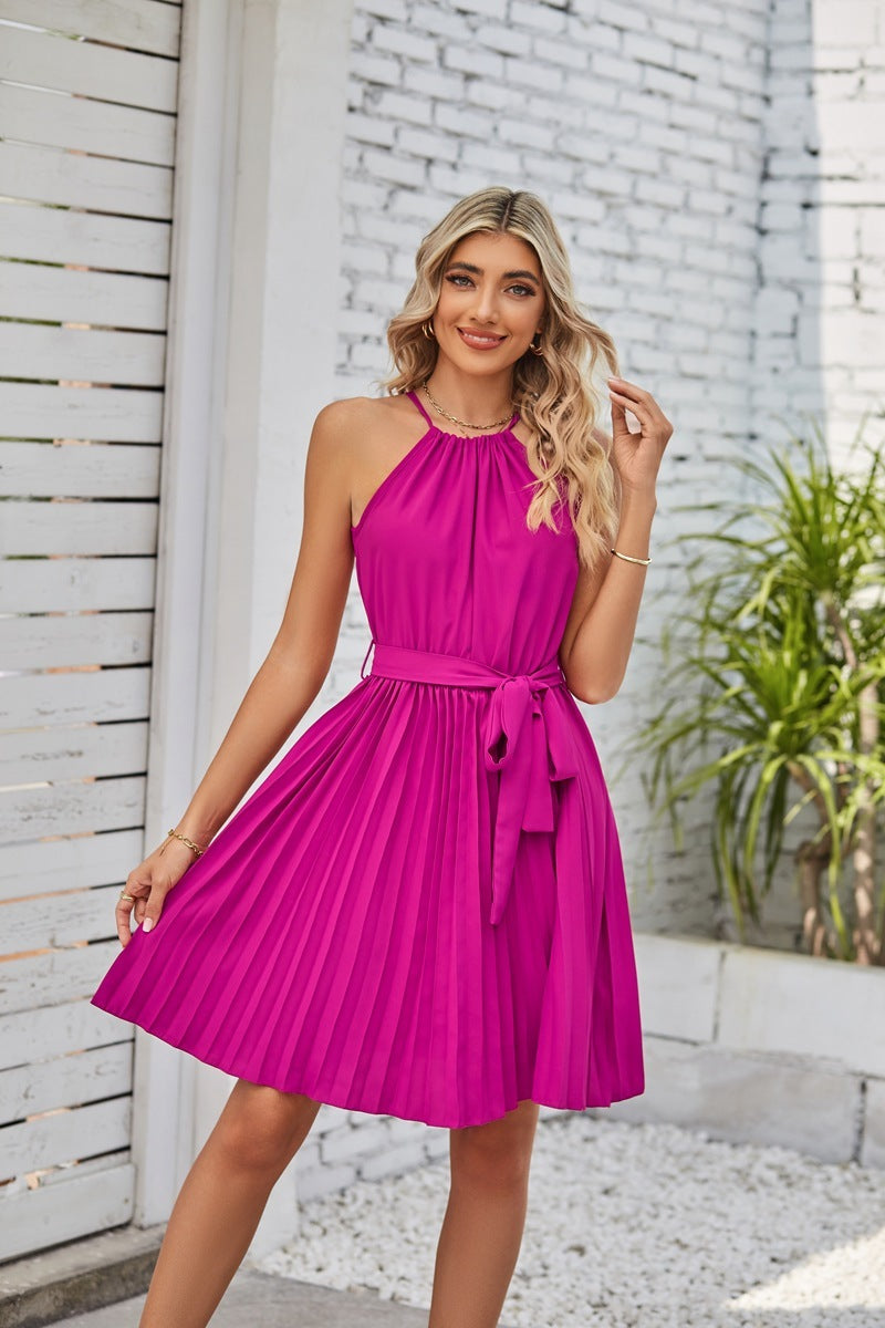 Halter Strapless Pleated Sundress NorixaFashion.com