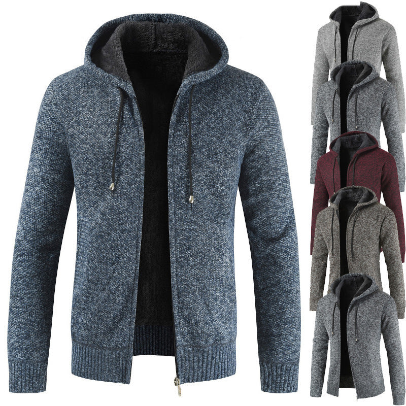 2026 Cross-Border Ebay Autumn And Winter New Men's Thickened Fleece Cardigan Sweater Men's Hooded Cardigan Jacket NorixaFashion.com