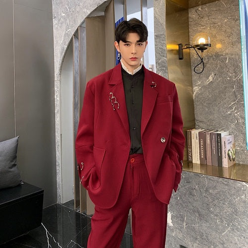 Black Iron Ring Decor Stylish Suit Jacket and Loose Blazer Pi-Mart