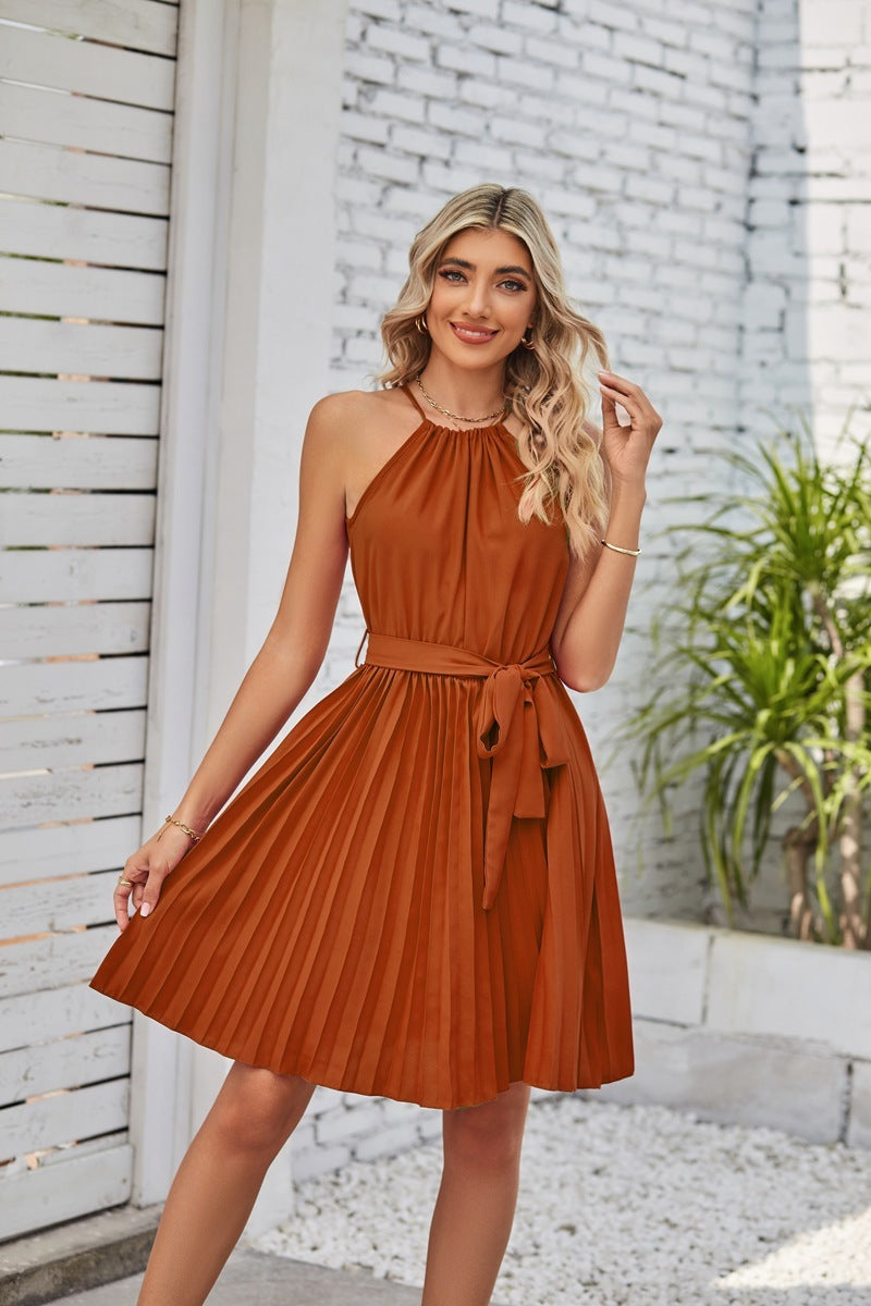 Halter Strapless Pleated Sundress NorixaFashion.com