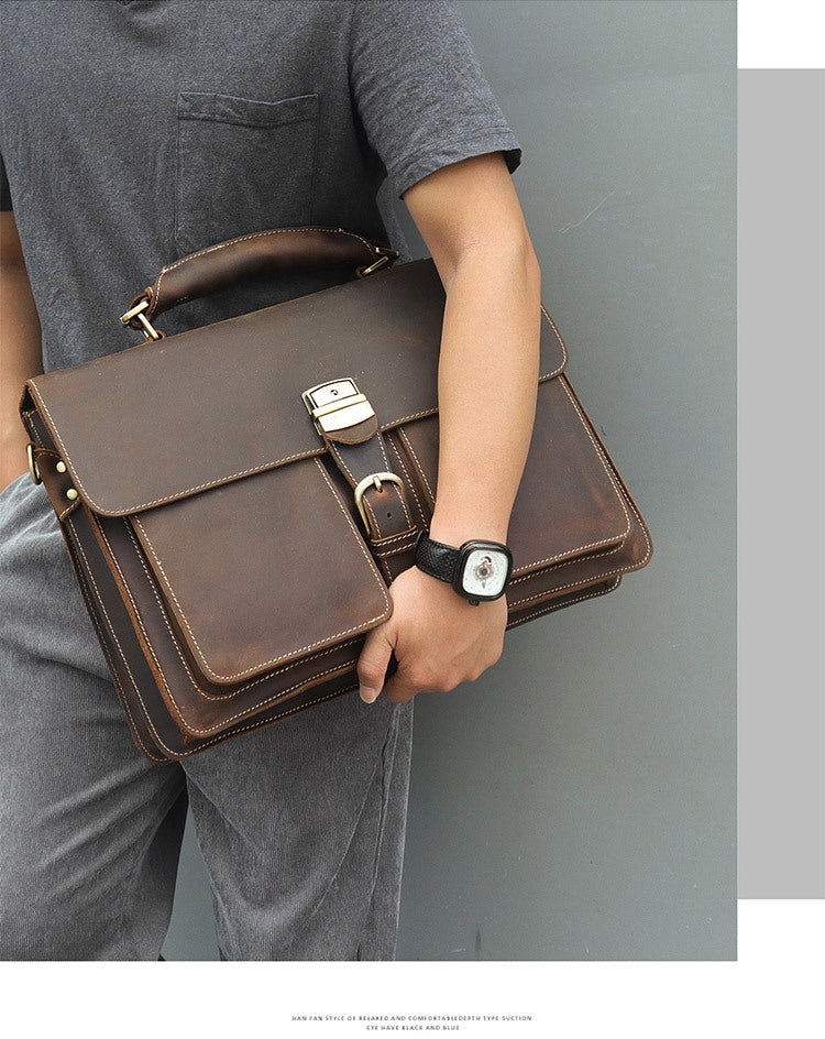 Leather Handbag Vintage Crazy Horse Leather Men's Briefcase LuxuryLifeWay Online Store