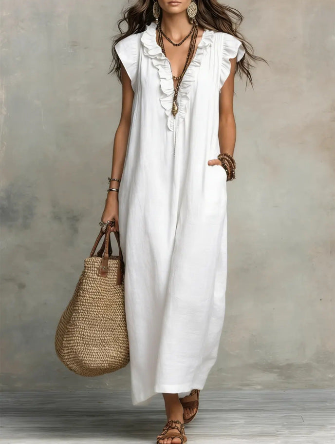 Women's Spring Summer Pocket Ruffle Elegant Dress LadyShow.Store