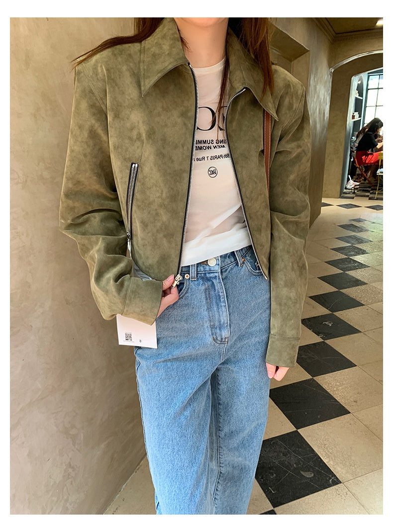 Retro Commuter Lazy Short Suede Fabric Jacket Coat For Women Best YouTube Store
