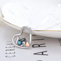 925 Sterling Silver Squirrel Abalone Shell Cubic Zirconia Cute Animal Heart Pendant Necklace LadyShow.Store