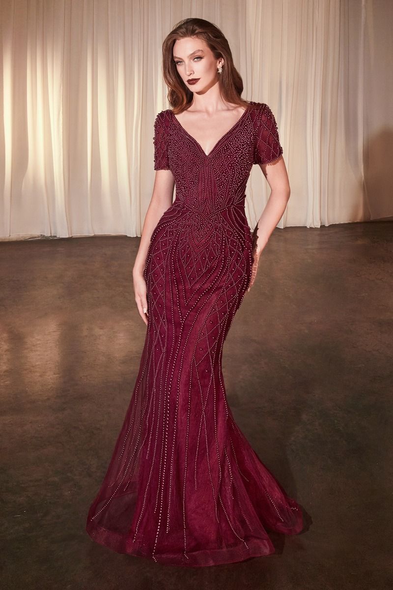 Short Sleeve Beaded Fit & Flare Gown LuxuryLifeWay Online Store