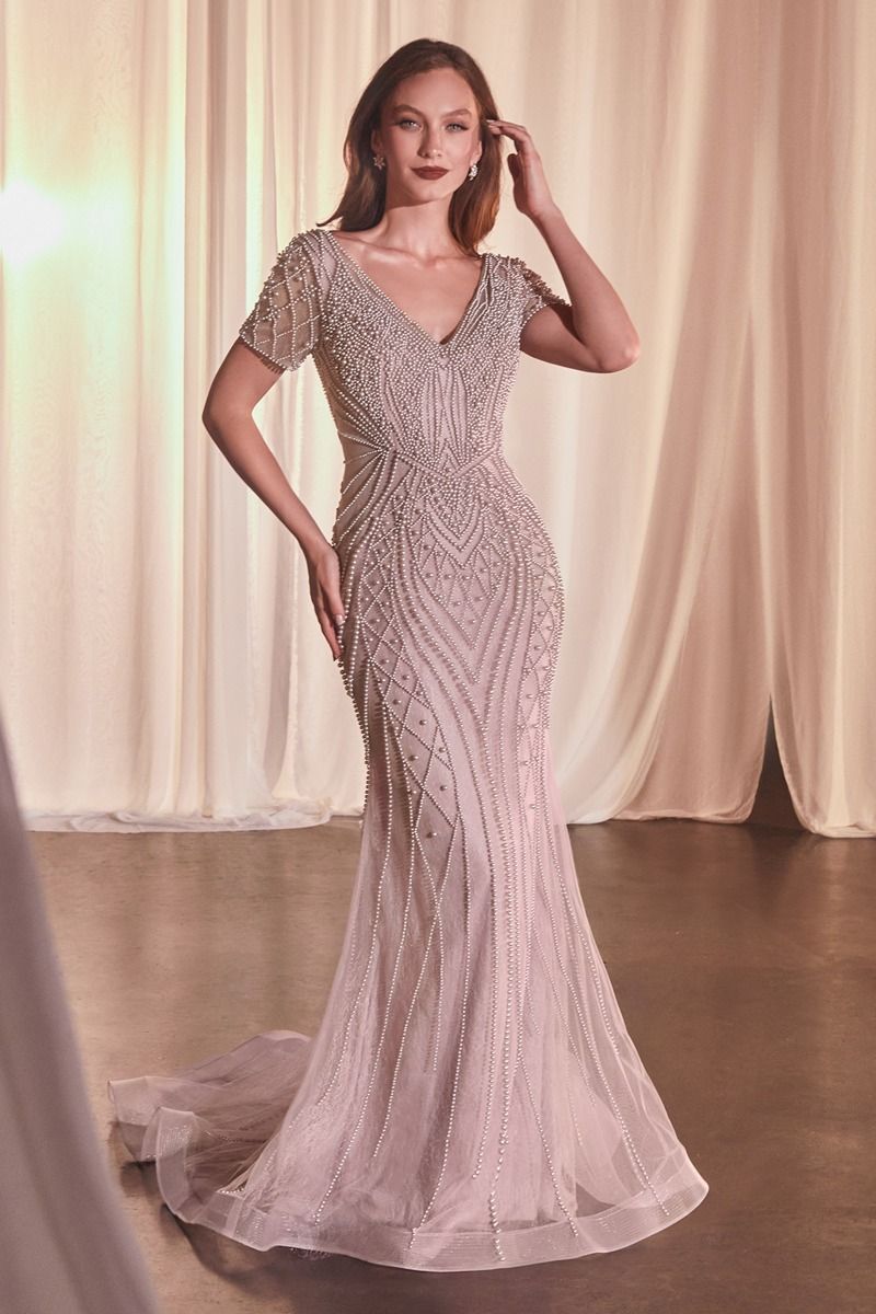 Short Sleeve Beaded Fit & Flare Gown LuxuryLifeWay Online Store