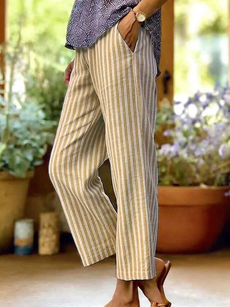 Womens Striped Elastic Waist Loose Casual Pants NorixaFashion.com