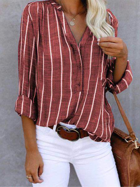 Simple And Fashionable Printed Striped Shirt For Women LadyShow.Store