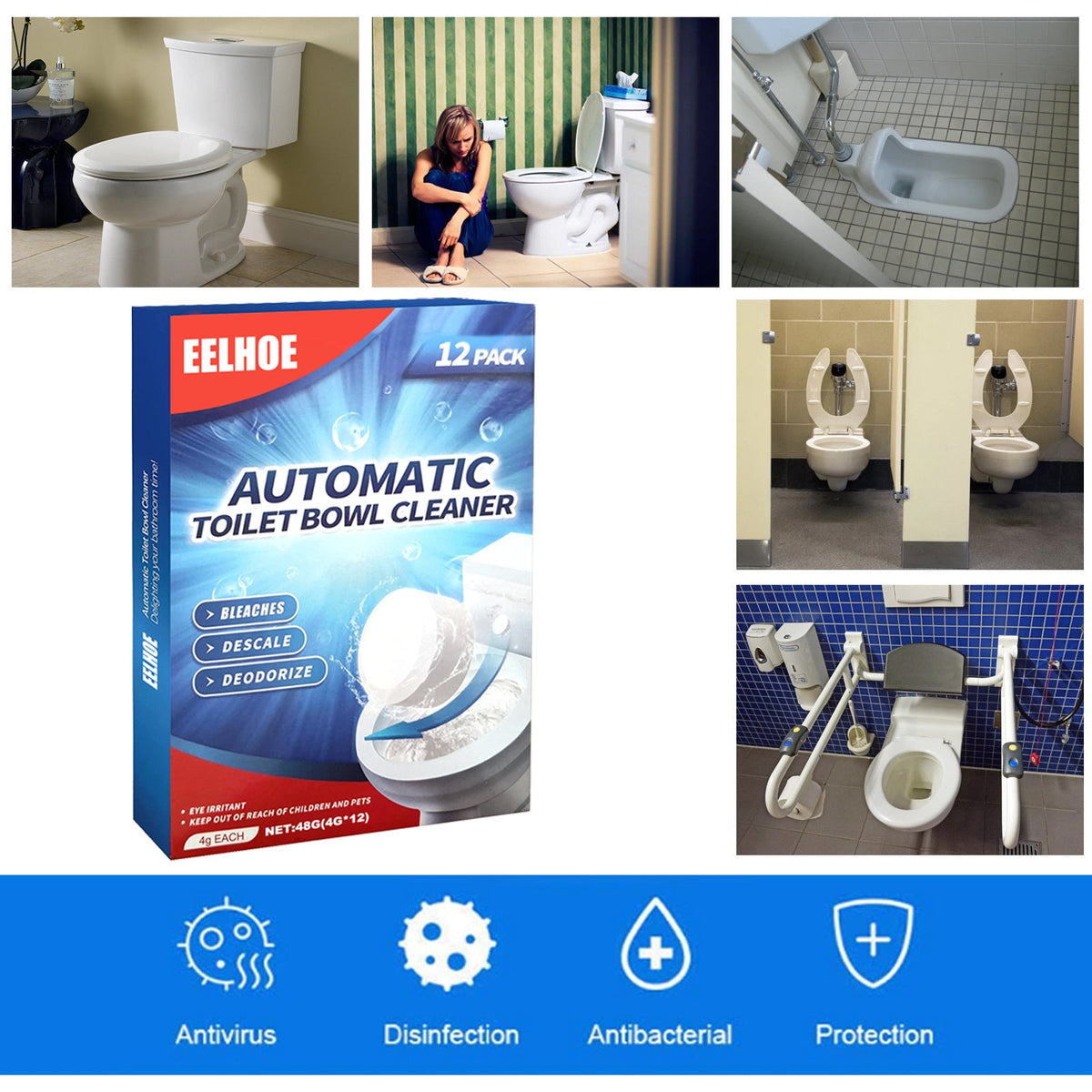 Toilet Cleaning Effervescent Tablets Tri Light Beauty
