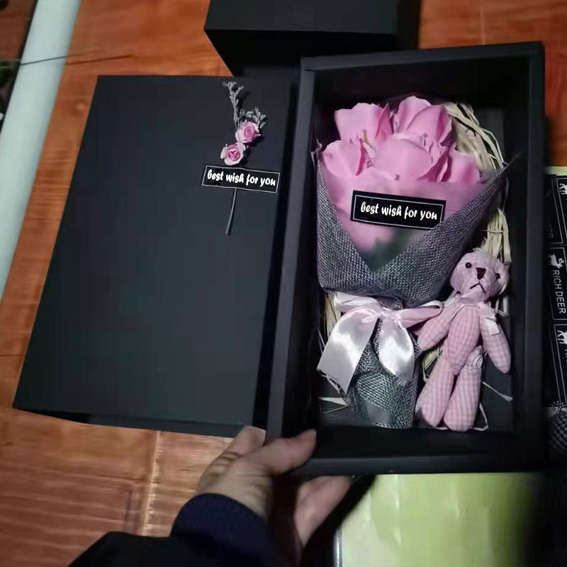 Soap Flower Bear Gift Box Birthday Gift Mother's Day 7 Carnation Valentine's Day Gift Box LadyShow.Store
