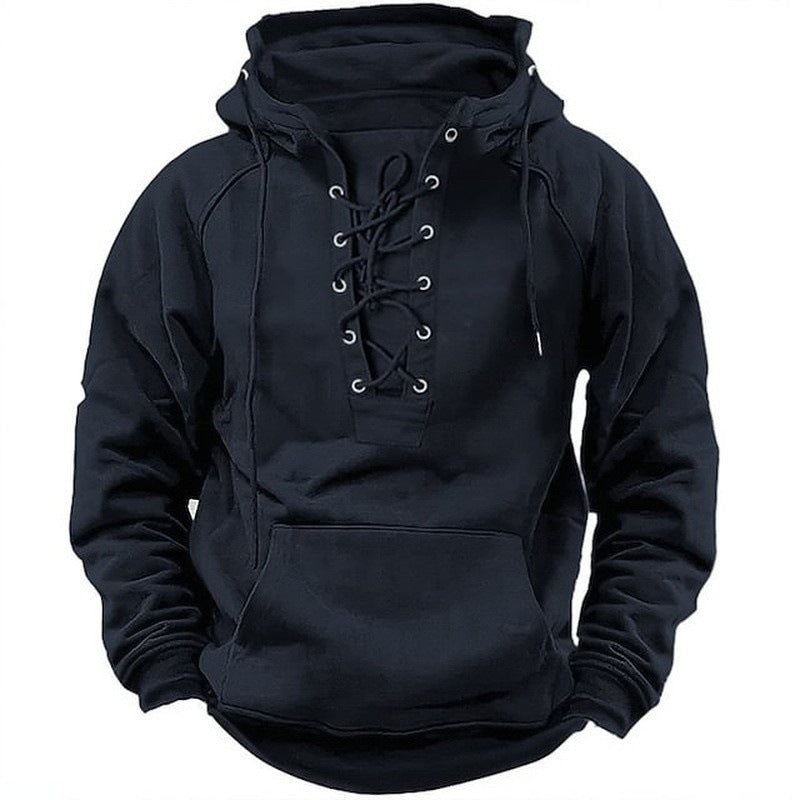 Ins Lace-up Hoodie Casual Sports Pocket Sweatshirt Men's Long-sleeved Top Clothing LadyShow.Store