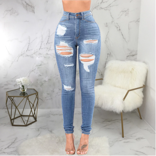 High Waist Ripped Denim Jeans for Women - Summer Fashion Pi-Mart