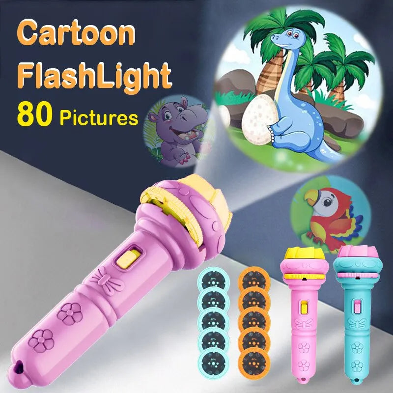 Cartoon Projection Flashlight 80 Patterns Creative Children Flashlight Toy Projector Baby Toys Bedtime Story Book