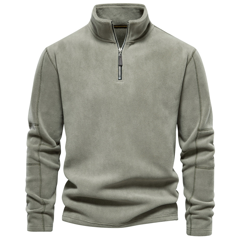 Fashion Personality Stand-collar Zippered Sweatshirt With Fleece Winter Casual Pullover Top Men's Clothing LadyShow.Store