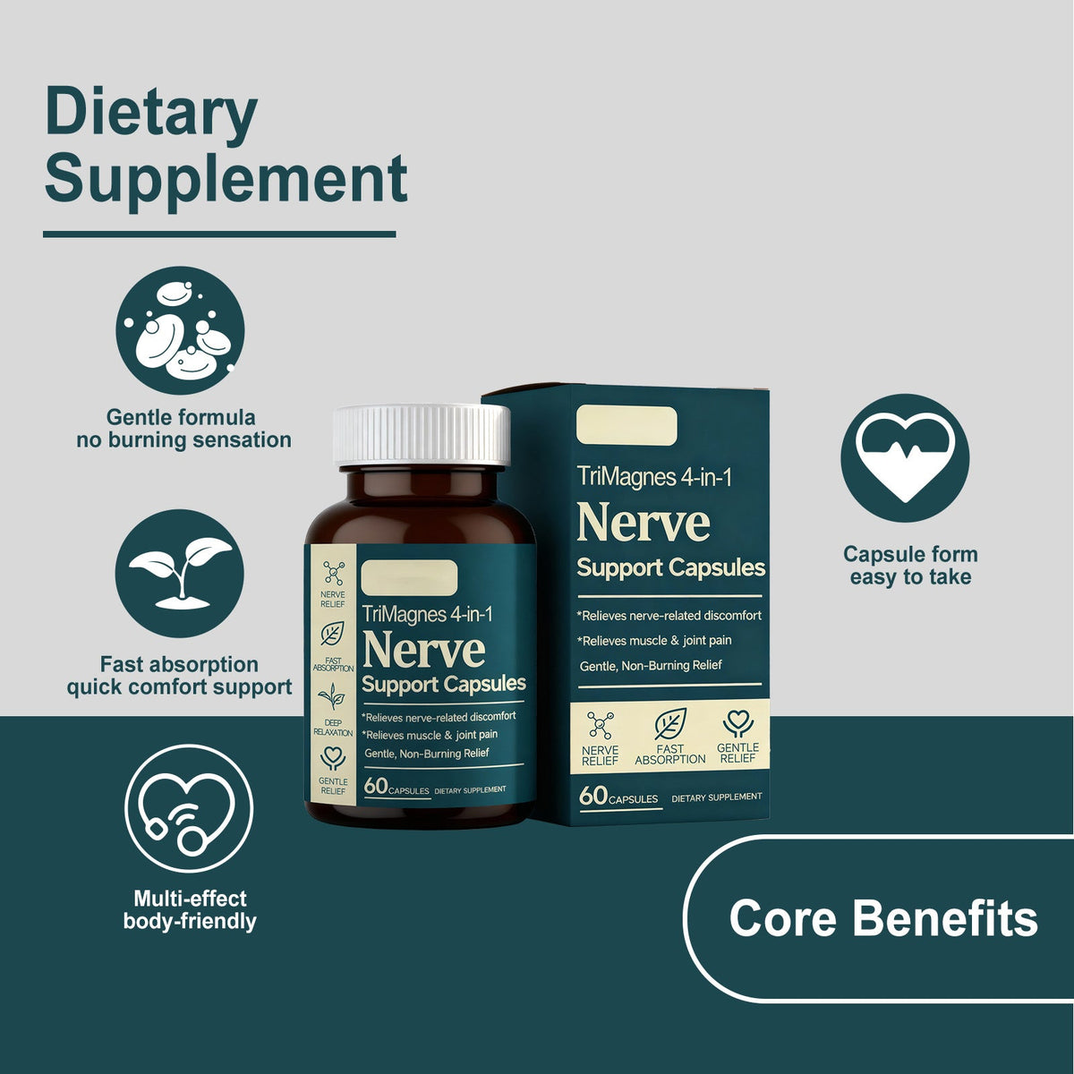 Improving Health, Boosting Vitality, Gentle, Comfortable, And Quickly Absorbed Daily Dietary Supplement Four In One Neural Support Capsules  Entrance , 60 Capsules, 1 Box Tri Light Beauty
