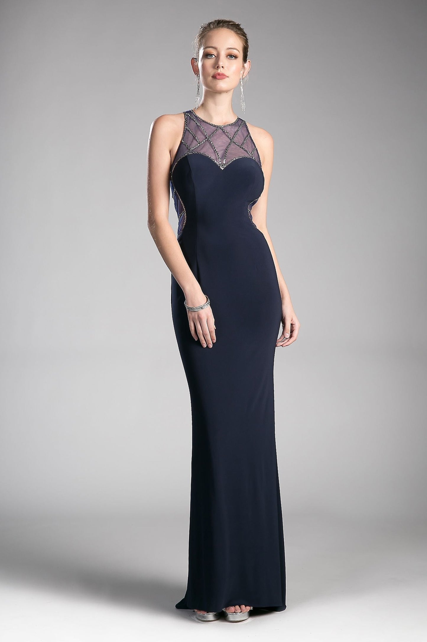 Fitted stretch jersey gown with beaded illusion details and sweetheart neckline. LuxuryLifeWay Online Store