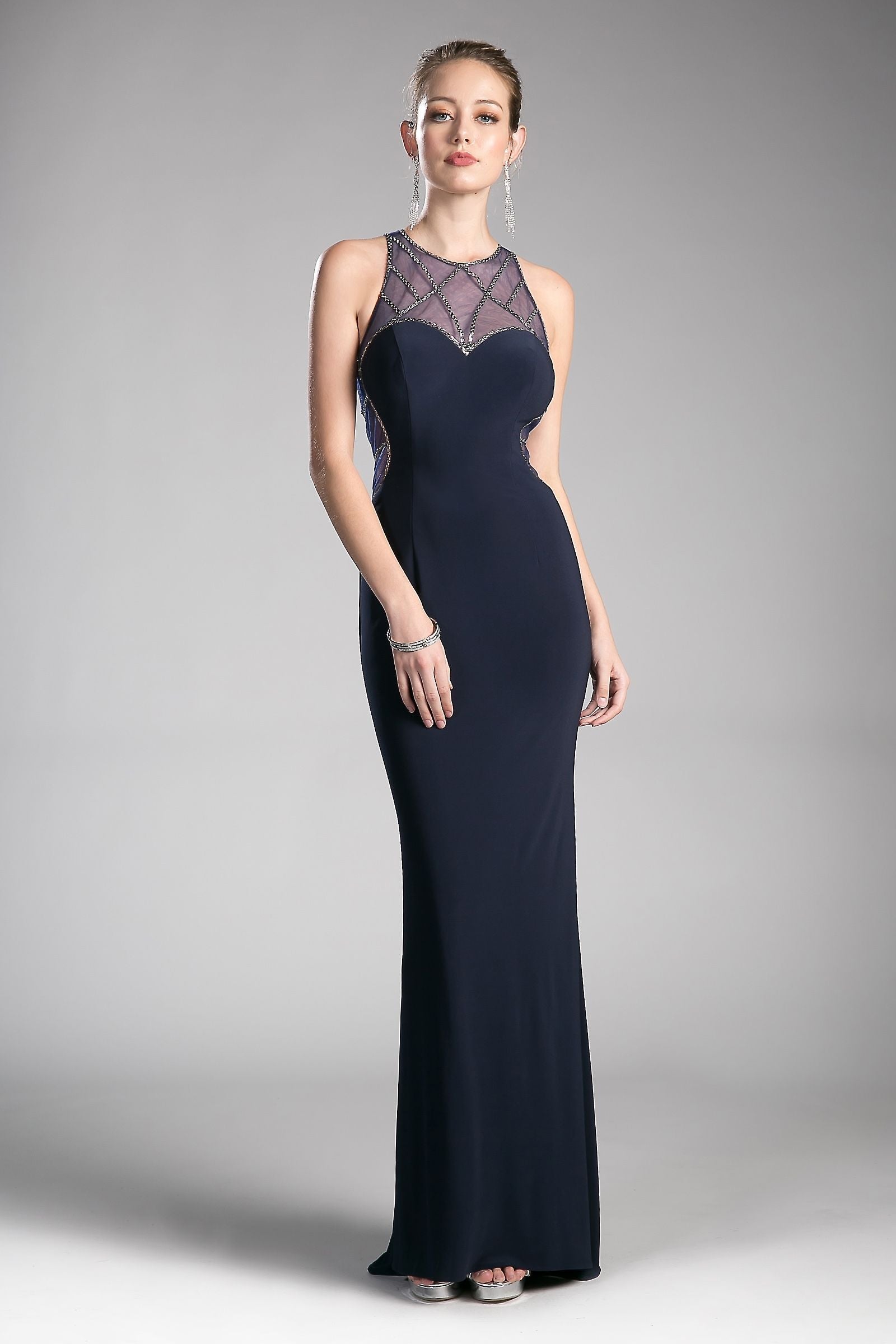 Fitted stretch jersey gown with beaded illusion details and sweetheart neckline. LuxuryLifeWay Online Store